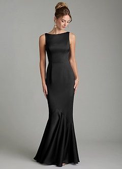 Azazie Tamera Bridesmaid Dresses Black Mermaid Pleated Stretch Satin Dress image4