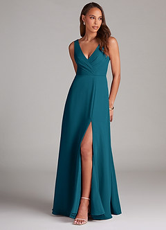 Azazie Nelly Bridesmaid Dresses Ink Blue A-Line Pleated Chiffon Dress image1