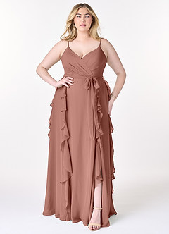 Azazie Peyton Bridesmaid Dresses Cedar Rose A-Line Ruched Chiffon Dress image7