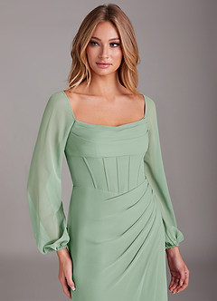 Azazie Charissa Bridesmaid Dresses Agave Sheath Long Sleeve Chiffon Dress image7