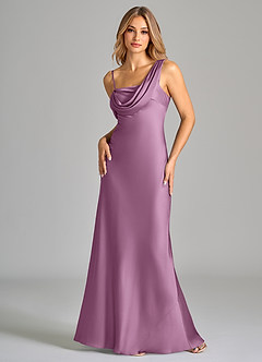 Azazie Celina Bridesmaid Dresses Wisteria Sheath Off the Shoulder Stretch Satin Dress image3