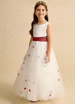 Azazie Cricket Flower Girl Dresses Ivory Terracotta Ball-Gown Pleated Matte Satin Dress image5