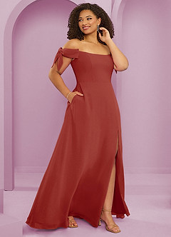 Barbie ♥ Azazie Bridesmaid Dresses Terracotta A-Line Off the Shoulder Chiffon Convertible Dress image12