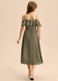 Azazie Kamilla Junior Vestido Salgueiro Verde de Chiffon de Linha A com Fora do ombro image2