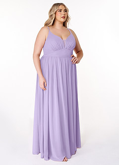 Azazie Rayna Robes de demoiselle d'honneur Robe Trapèze en Mousseline de soie Col V plissé Lilas image10
