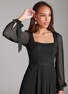 Azazie Leonia Bridesmaid Dresses Black A-Line Long Sleeve Mesh Dress image5