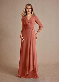 Azazie Mayfield Vestidos para mãe da noiva Vestido Argila de Chiffon de Linha A com Plissado image1