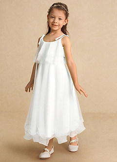 Azazie Bunie Flower Girl Dresses Ivory A-Line Spaghetti Strap Tulle Dress image6
