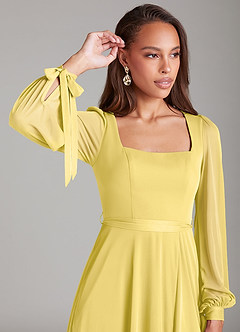 Azazie Leonia Jurken voor bruidsmeisjes Jurk van Mesh met A-Lijn Lange mouw Kanarie image5