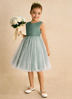 Azazie Esme Flower Girl Dresses Eucalyptus Ball-Gown Bow Tulle Dress image2