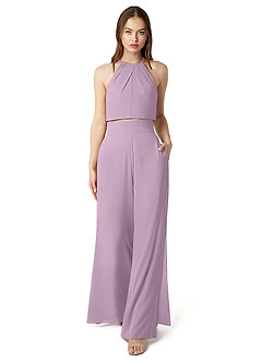 Azazie Kenzi Abiti da Damigella Tuta in Chiffon Plissettato Glicine image1