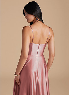 Azazie Elle Bridesmaid Dresses Dusty Rose A-Line with Pockets Metallic Satin Dress image4