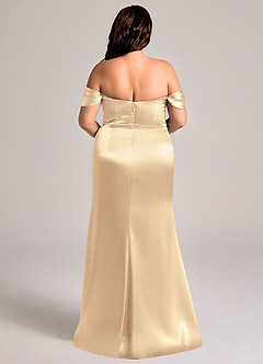 Azazie Saige Robes de demoiselle d'honneur Robe Fourreau Convertible en Satiné métallisé Épaule décolletée Or image10