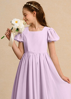 Azazie Lilia Girls Formal Robe Demoiselle D'honneur Fillette Robe Trapèze en Mousseline de soie avec manches Frostiges Flieder image5