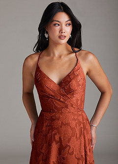 Azazie Davis Bridesmaid Dresses Auburn A-Line Pleated Floral Burnout Dress image5