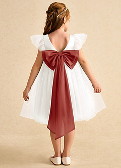 Azazie Munchkin Flower Girl Dresses Ivory Terracotta A-Line Bow Tulle Dress image1