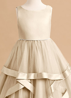 Azazie Posy Flower Girl Dresses Champagne A-Line Beaded Tulle Dress image5