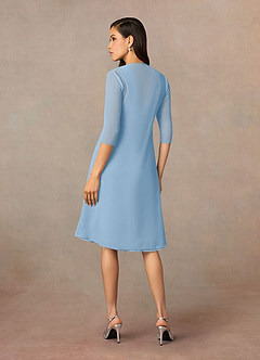 Azazie Olivia Mère de la mariée Robes Robe Trapèze en Mousseline de soie Encolure carrée plissée Poudre Bleue image2