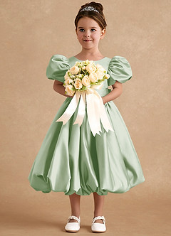 Azazie Jellybean Blumenmädchenkleider Ballkleid Gestreift Matte Satin Kleid Staubiger Salbeigrün image3