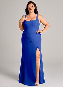 Azazie Mero Bridesmaid Dresses Royal Blue Sheath Pleated Chiffon Dress image11