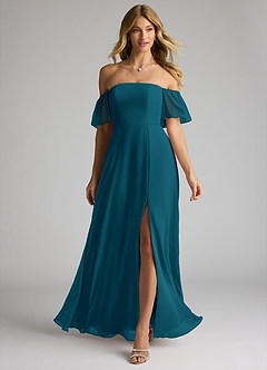 Azazie Sue Bridesmaid Dresses Ink Blue A-Line Off the Shoulder Chiffon Convertible Dress image1