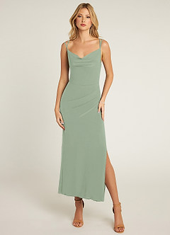 Azazie Chise Final Sale Agave Sheath Pleated Luxe Knit Dress image1
