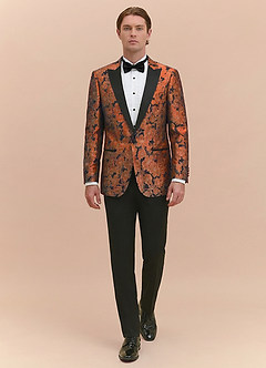 front Samuel Burnt Orange Floral Jacquard Peak Lapel Tuxedo Jacket