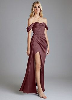 Azazie Amyra Bridesmaid Dresses Sangria Mermaid Off the Shoulder Stretch Satin Convertible Dress image5