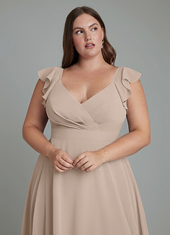 Azazie Leilani Robes de demoiselle d'honneur Robe Trapèze en Mousseline de soie Plissé Taupe image6