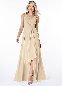 Azazie Calvi Final Sale Champagne A-Line Ruched Chiffon Dress image1
