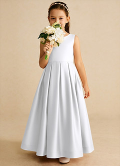 Azazie Cailee Flower Girl Dresses White Ball-Gown Pleated Matte Satin Dress image3