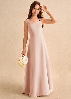 Azazie Makani Girls Formal Robe Demoiselle D'honneur Fillette Robe Trapèze en Mousseline de soie Encolure en Forme de Cœur Rose Anglais image4
