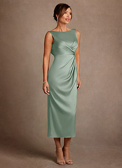 Azazie Mazhe Mother of the Bride Dresses Agave A-Line Pleated Stretch Satin Dress image4