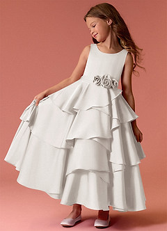 Barbie ♥ Azazie vestidos de niña de las flores Vestido de Diamante Blanco de Satén Elástico de Corte En A con Sin mangas image1
