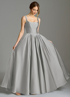 Azazie Verina Abiti da Damigella Abito A-Line in Raso Elasticizzato Plissettato Argento image5