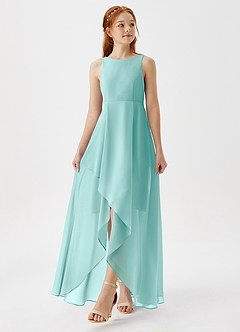 Azazie Lizette Junior Aqua A-Line Pleated Chiffon Dress image4