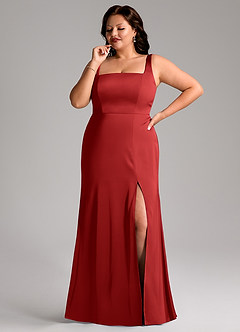 Azazie Frostine Bridesmaid Dresses Pomegranate A-Line Bow Stretch Satin Dress image10