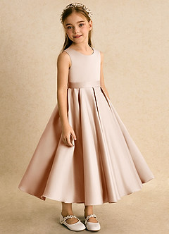 Azazie Junebuj vestidos de niña de las flores Vestido de Rosa Inglesa de Satin Mate de Princesa con Plisado image5