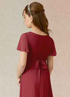 Azazie Induh Junior Vestido Romã de Chiffon de Linha A com Ruched image5