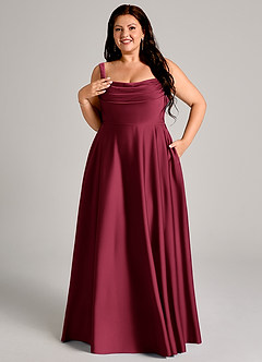 Azazie Shaude Bridesmaid Dresses Burgundy A-Line Pleated Stretch Satin Dress image12