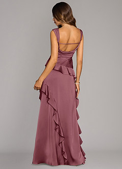 Azazie Sloane Vestidos de damas de honor Vestido Rosa Del Desierto de Satén Elástico de Línea A con Escote corazón image3