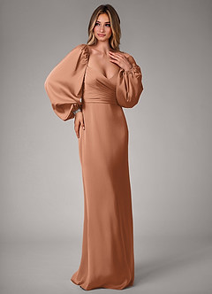 Azazie Sonata Bridesmaid Dresses Bronzer Sheath Long Sleeve Stretch Satin Convertible Dress image4