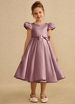 Azazie Pearl Flower Girl Dresses Dusty Rose Ball-Gown Pleated Matte Satin Dress image5