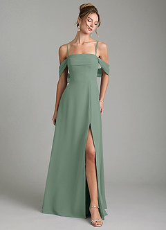 Azazie Mercedes Bridesmaid Dresses Silver Sage A-Line Off the Shoulder Chiffon Dress image1