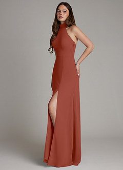 Azazie Myra Vestidos de madrinha de casamento Vestido Castanho Aloirado de Chiffon de Linha A com Pescoço alto image5