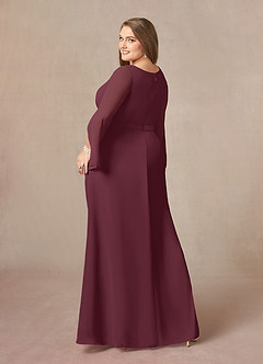 Azazie Belinda Kleider für die Brautmutter A-Linie V-Hals Gefaltet Chiffon Kleid Cabernetrot image9