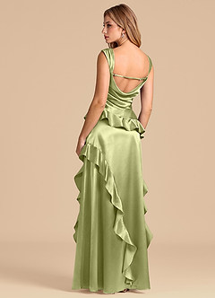Azazie Sloane Bridesmaid Dresses Pistachio A-Line Sweetheart Neckline Metallic Satin Dress image2