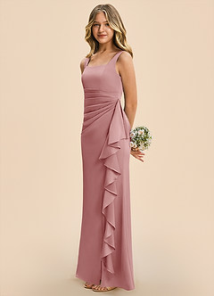 Azazie Adrienne Junior Robe Fourreau en Satin extensible Plissé Rose Poussiéreuse image5
