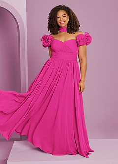 Barbie ♥ Azazie Vestidos de damas de honor Vestido de Barbie Rosa de Gasa de Corte en A Convertible con Vestidos sin tirantes image10