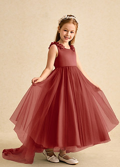 Azazie Lorita Flower Girl Dresses Terracotta A-Line Beaded Tulle Dress image7